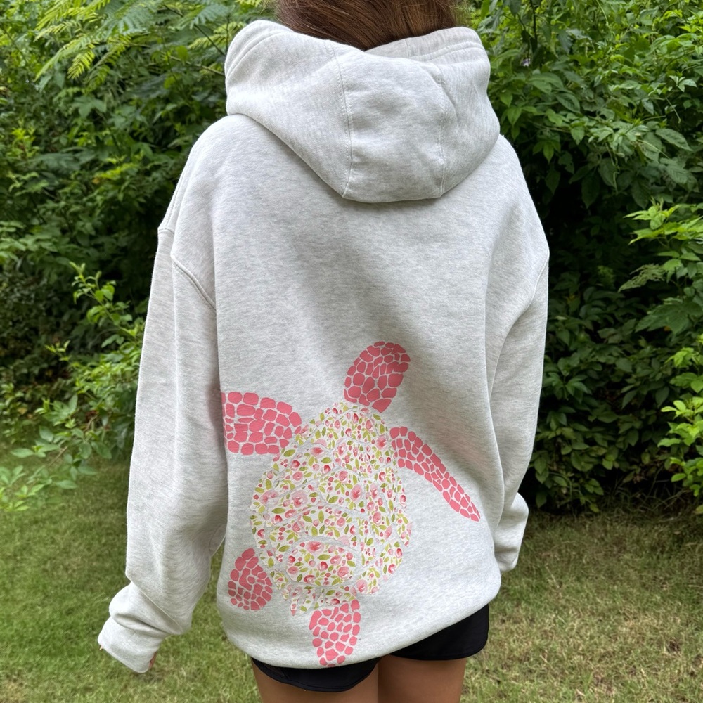 Gray Hoodie with Pink Turtle Design